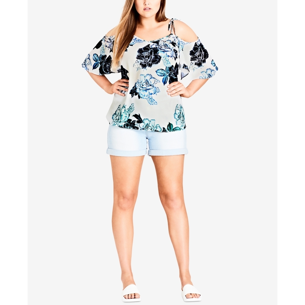 City Chic Womens Plus Size Tie Strap Cold Shoulder Top,XS